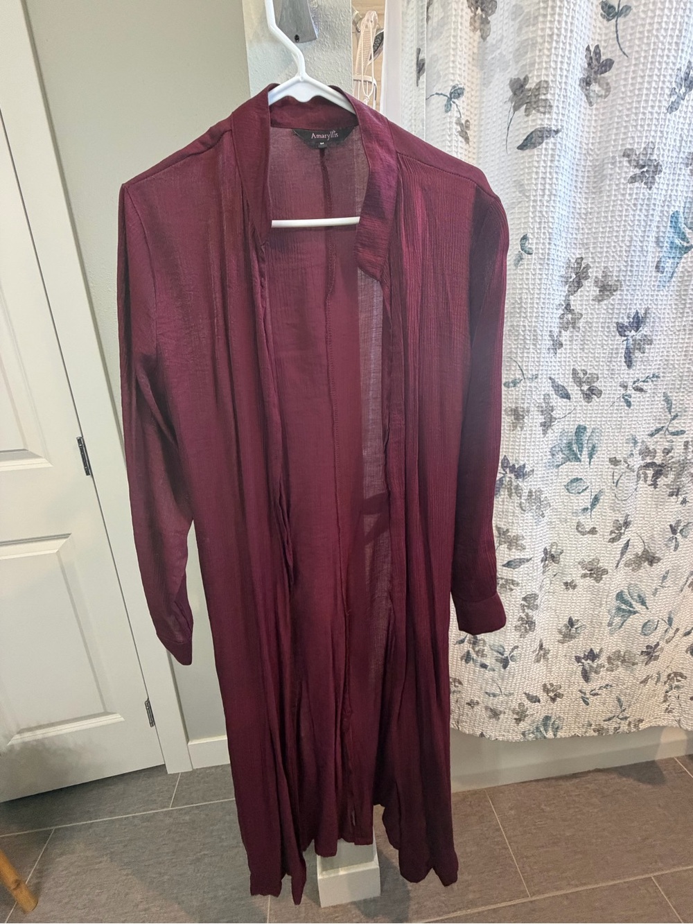 Amaryllis Wine Burgundy Long Open Duster Cardigan